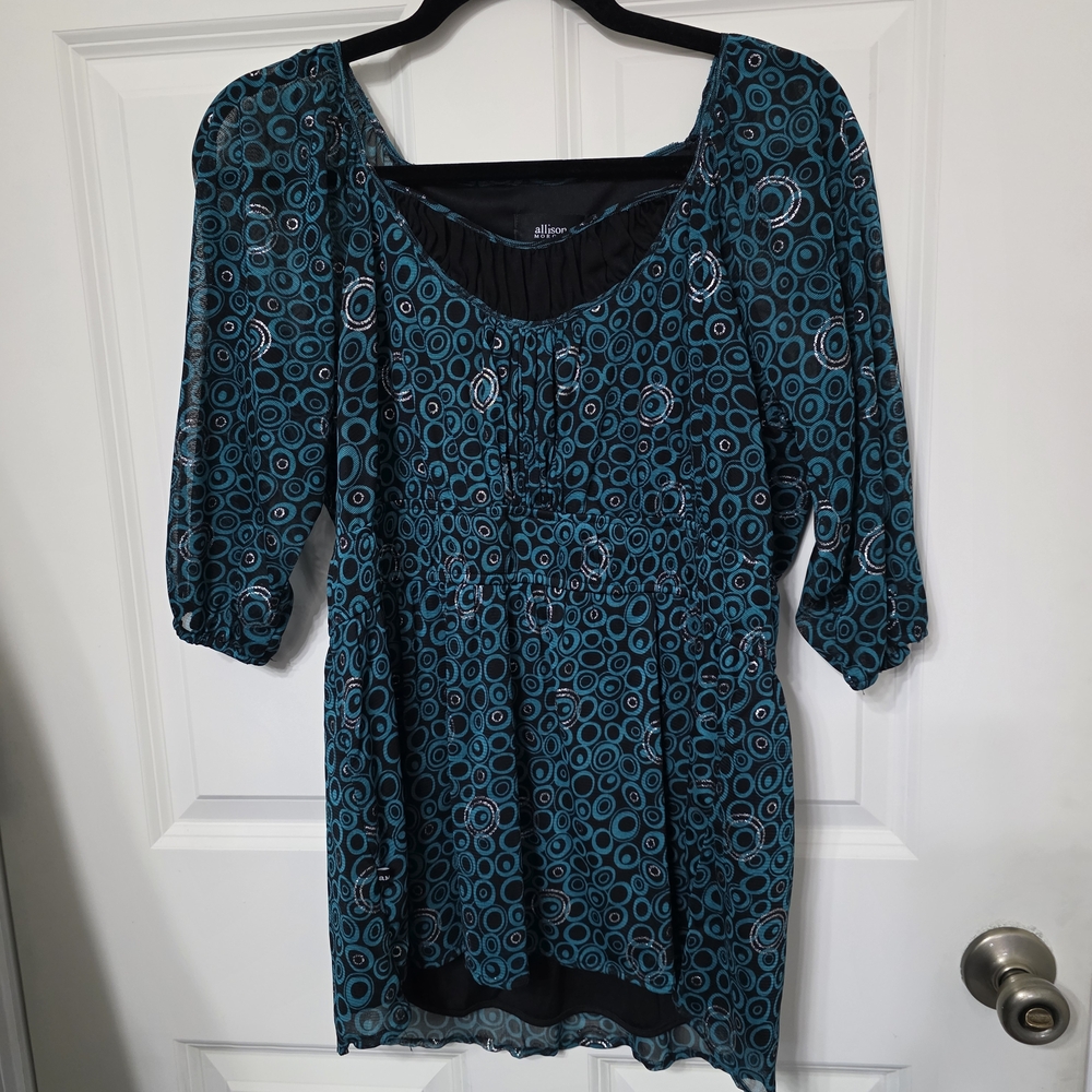 (2 FOR $20) Allison Morgan Teal and Black Blouse